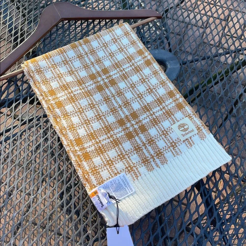 Timberland Acrylic Wheat Brown & Cream Plaid Scarf NWT Buffalo Plain Lumberjack